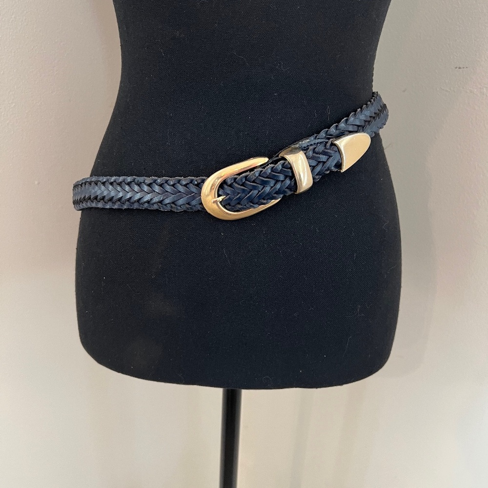 Vintage Capezio Navy Blue Braided Belt with Brass Accents for Women S/M